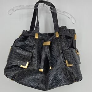 Michael Kors Navy Python Tote with Gold Accents